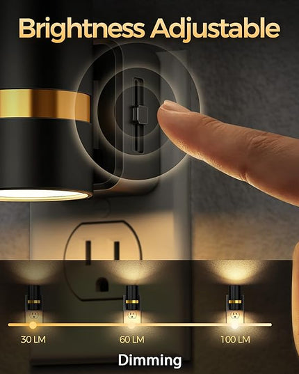 DORESshop LED Night Lights Plug into Wall, 2 Pack, Black Cylinder Dimmable Night Light Plug in, Slide Brightness Adjustable with Dusk to Dawn Sensor, 3000K Warm White for Bedroom, Bathroom, Hallway