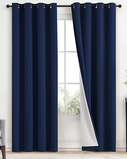 Yakamok Navy Blue 100% Blackout Curtains 84 Inches Long Thermal Insulated Window Curtain for Bedroom Living Room Darkening Set of 2 Panels Grommet Top Drapes with 2 Thick Layers 52x84 Inches Dark Blue
