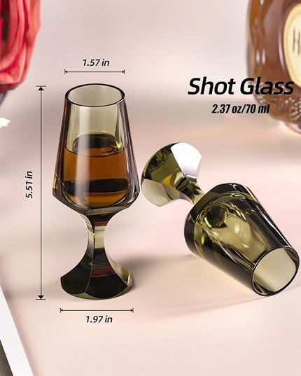 KAMMAK Crystal Snifter Glass Set of 2 - Hand Blown Stemmed Whiskey Glass for Bourbon-2.37oz, Brandy & Cognac with Delicate Rim, Colored Elegant Etched Detailing, Luxury Barware for Tasting & Gift