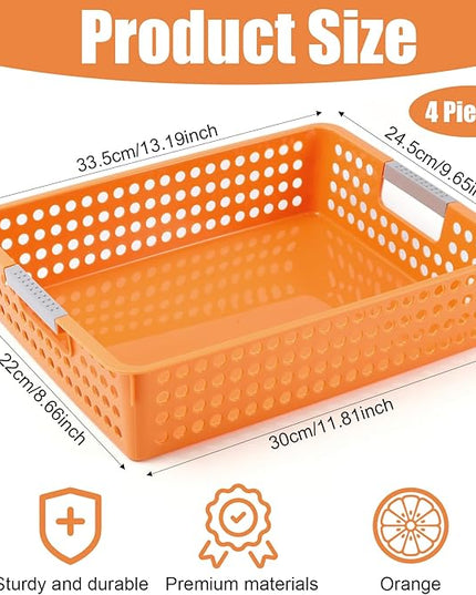 4 Pack Turn in Trays Classroom,Paper Trays for Classroom,Organization and Storage Paper Tray Holds,Desktop File Organizer Baskets,Plastic Storage Baskets for Library, Office, Home(Orange)