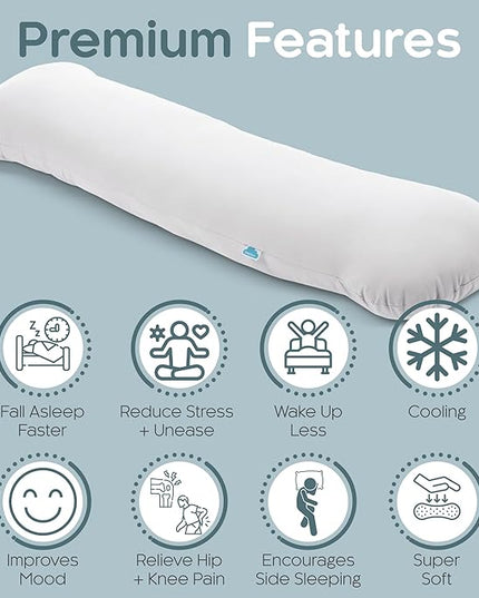 Weighted Body Pillow 6.5lbs - Weighted Pillow for Deeper Sleep (41” x 10”) - Cooling Body Pillows for Adults, Full Body Pillow for Adults, Side Sleeper Body Pillows with Cover (White)
