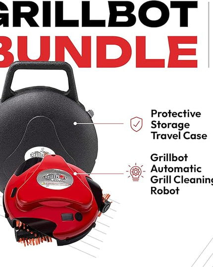 Grillbot Automatic Grill Cleaning Robot with Nylon Brushes, BBQ Grill Cleaner, Grill Brush, Grill Scraper, BBQ Accessories (Red Grillbot + Carry Case)