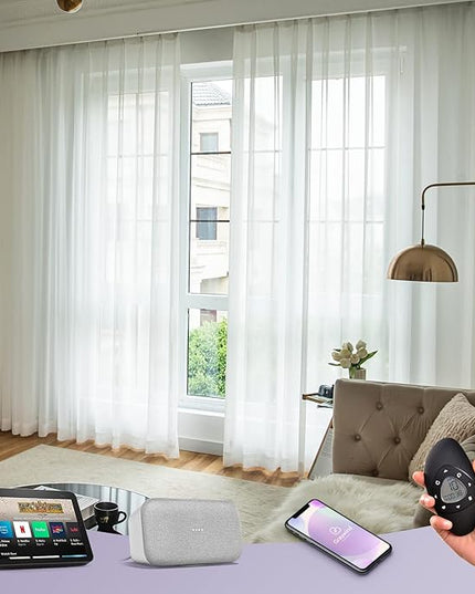 Graywind Rechargeable Smart Curtains Compatible with Alexa App Remote Control Motorized Drape for Sliding Door One-Way or Split Draw, Custom Width Up to 220" (Sheer Solid White)