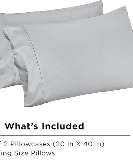 Linen Home 400 Thread Count King Pillowcase Set | 100% Long-Staple Cotton Pillow Cases | Soft & Smooth Luxury Satin Set of 2 Pillowcases | 4 Inch Z Hem | Silver