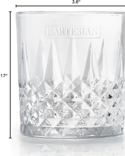 Bartesian Diamond Etched Lowball Glasses - 10.5 Oz Short Low Ball Glass Set for Cocktails & Mocktails - Classy Home Bar Glassware for Bourbon, Whiskey Sour, Old Fashioned, Mint Julep - Set of 2