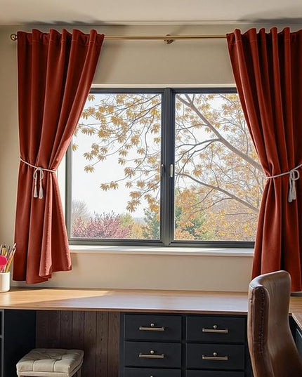 Lazzzy Velvet Blackout Curtains Thermal Insulated Room Window Drapes Super Soft Luxury Curtains for Living Room Bedroom Rod Pocket 2 Panels, Rust Red, 52" W x 72" L
