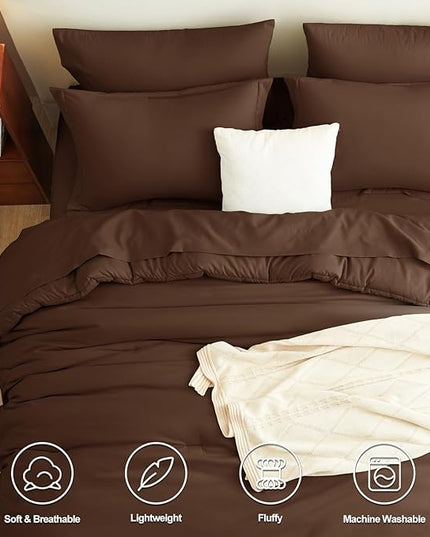 CozyLux Queen Comforter Set Brown, 7 Pieces Bed in a Bag Queen Size Comforter Set with Sheets, Bedding Sets with Down Alternative Comforter, Fitted Sheets, Flat Sheets, Pillow Shams and Pillowcases