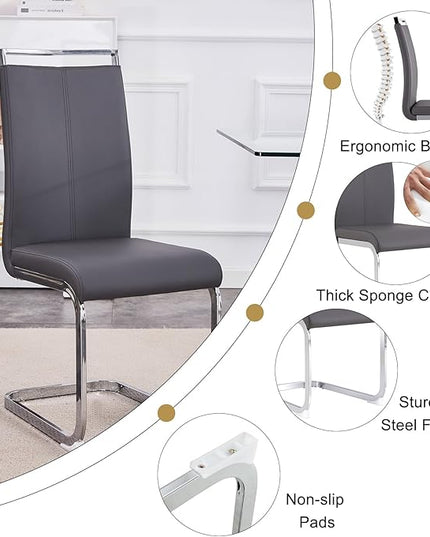 Ebullient Glass Dining Table Set for 6 ，7 Piece Dining Table Set,Tempered Glass Table Top，White Modern Dining Room Table with 6 PU Leather Ergonomic Dining Chairs