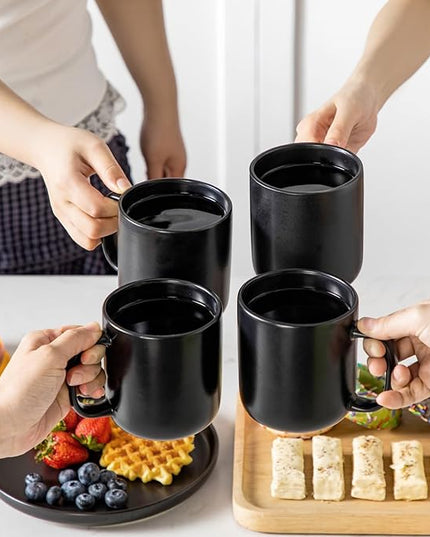 vancasso Stoneware Coffee Mugs Set, 16 oz Ceramic Coffee Cups for Americano Hot Tea Iced Coffee Cold Brew Cocoa Milk Mugs Set of 6, Dishwasher & Microwave Safe, Matte Black