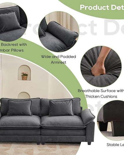 86" Modular Sectional Sofa, Comfy Cloud Couch Sectional Sofa with Ottoman, Velvet Sofa Sleeper Deep Seat Sofa with Throw Pillows for Living Room (Blue Gray, 86"- Loveseat)