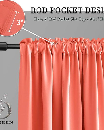 DONREN Room Darkening Rod Pocket Curtain Panels - Thermal Insulated Curtains for Living Room (Coral,52 W x 96 L Inch,2 Panels)