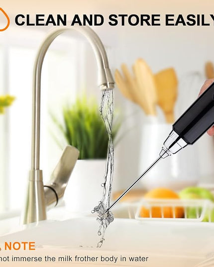 YUSWKO Handheld Milk Frother Wand for Coffee, Rechargeable Electric Whisk with 3 Heads 3 Speeds Drink Mixer Coffee Frother For Latte, Cappuccino, Hot Chocolate, Egg (Without Stand, Light Black)