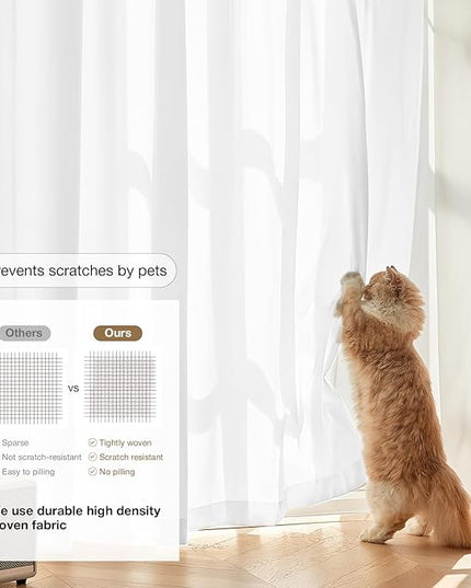 Anmao Non-See-Through Bright White Privacy Semi Sheer Curtains for Living Room 54 Inch Length 2 Panels Set, Light Filtering That Let Light In Rod Pocket Window Drapes for Bedroom, 52W x 54L,Pure White