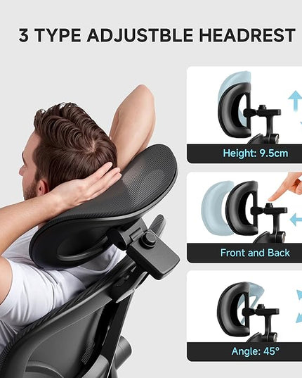 Ergonomic Office Chair with Adjustable Lumbar Support & Headrest, High Back Mesh Chair with Flip-up Armrests for Long Hours, 330 lbs Home Office Desk Chair, Black