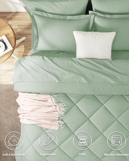 CozyLux Twin Comforter Set with Sheets Sage Green - 5 Pieces Bed in a Bag Twin, All Season Bed Set for Girls and Boys, Bedding Set with Down Alternative Comforter, Sheets, Pillowcase & Sham