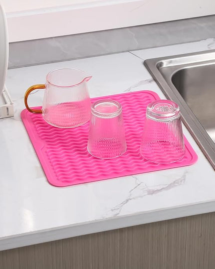 Silicone Dish Drying Mat for Multiple Usage,Easy clean,Eco-friendly,Heat-resistant Silicone Mat for Kitchen Counter or Sink,Refrigerator or Drawer liner Rose M 12 inches x 12 inches