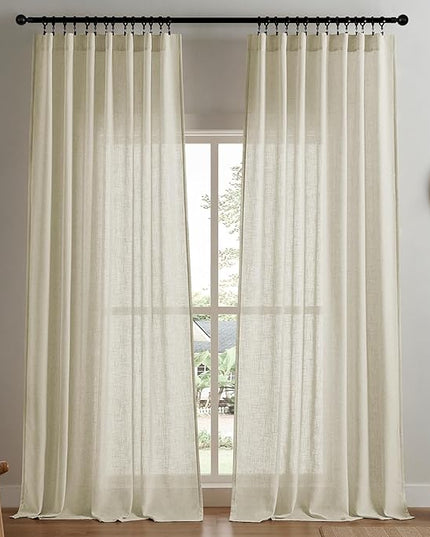 Joydeco Linen Curtains 96 Inch Length 2 Panel Sets,Light Filtering Curtains for Bedroom 52 Inch Wide Living Room Drapes with Back Tabs & Rod Pockets (W52 x L96 Inch, Linen)