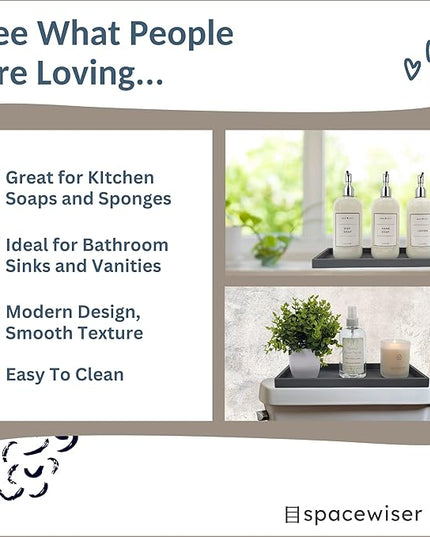 Countertop and Vanity Tray - 11.7" Silicone Bathroom Tray Countertop, Dish Soap Trays for Kitchen Counter, Sink Organizer Caddy Accessories, Toilet Plant Shower Makeup Mat Oil Holder