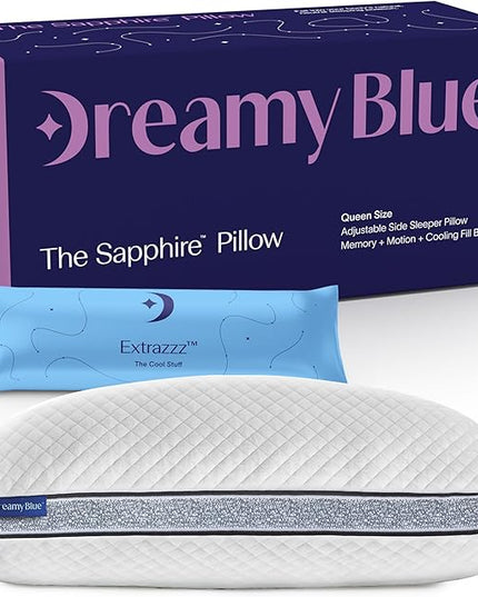 DreamyBlue Gusseted Sapphire Pillow • Adjustable Loft, Luxury Cover, Shredded Memory Foam Fill w/Cooling Beads • Ideal for Wide Shoulders • Neutral Alignment for All • CertiPUR-US Certified (King)