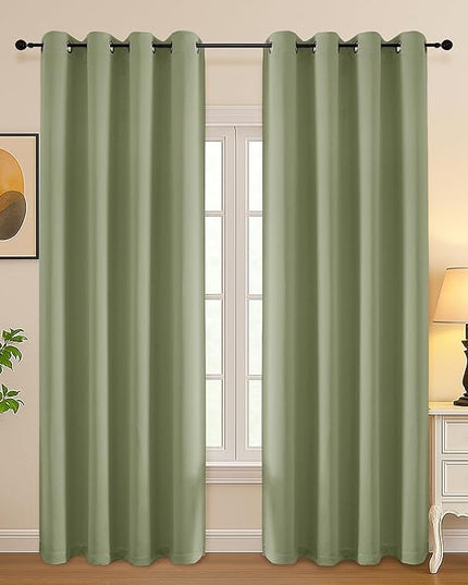 Simplebrand Sage Green Curtains for Bedroom Living Room 90 Inches Long 2 Panels Set, Room Darkening Thermal Insulated Curtains & Drapes, Solid Grommet Noise Reducing Window Treatment, W50 x L90 Inch