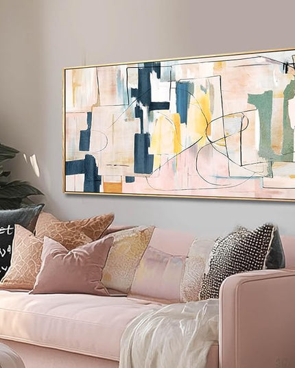 Artexist Large Abstract Canvas Wall Art Pink Painting Yellow Bedroom Decor Navy Art Photo Prints Minimalist Pictures Poster Artwork 20"x40"