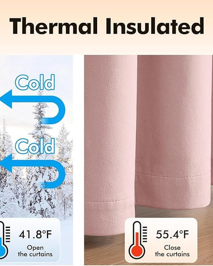 MIULEE Velvet Curtains Baby Pink Elegant Grommet Thermal Insulated Soundproof Room Darkening Curtains/Drapes for Classical Living Room Bedroom Decor 52 x 90 Inch Set of 2
