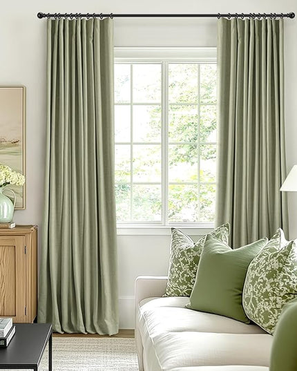 INOVADAY 100% Blackout Curtains for Bedroom, Black Out Curtains 108 Inch Long, Polyester Blackout Drapes, Thermal Insulated Room Darkening for Living Room, 2 Panels - Light Sage Green, W50xL108