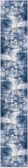 IOHOUZE Abstract Runner Rug 3x16 Ft Washable Runners for Hallways, Non Slip Kitchen Runner Printed Faux Wool Entryway Runner Indoor, Modern Abstract Floor Carpet for Hall Stair, Navy/Grey