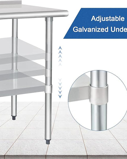 HARDURA Stainless Steel Table Prep & Work Table 24 x 72 Inches NSF Heavy Duty Commercial with Undershelf and Backsplash for Restaurant Kitchen Home and Hotel