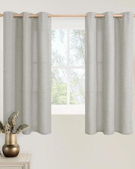LAMIT Light Grey Linen Curtains 48 inch Length for Small Windows, Grommet Light Filtering Linen Textured Drapes for Bedroom/Kitchen/Bathroom, 2 Panels Set, W42 x L48