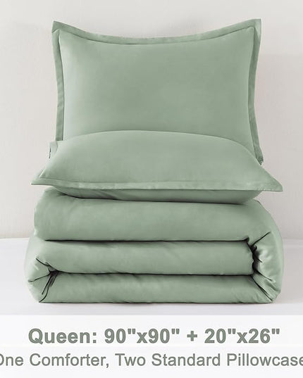Litanika Queen Comforter Set Sage Green, 3 Pieces Lightweight Comforters Queen Size Solid Bedding Comforters Sets, Down Alternative Comforter Bed Set Quilt Blanket