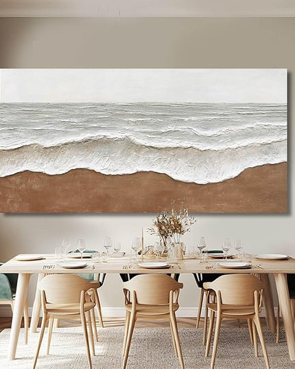 Artexist Textured Wall Decor Ocean Wall Painting White Line Wall Art Posters 29"x58" Large Pictures for Living Room Dining Room