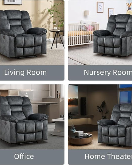 CANMOV Manual Recliner Single Sofa, Wall-Hugger Reclining Couch, Upholstered Sofa Chair with Armrests, Fabric Reclining Couch with Soft Cushion for Living Room, Grey