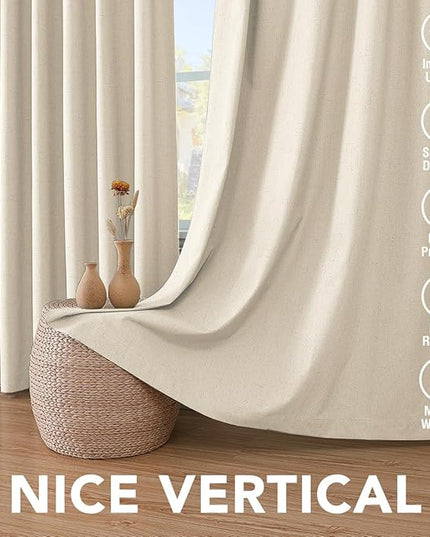 H.VERSAILTEX 100% Blackout Curtains for Bedroom Thermal Insulated Linen Textured Curtains Heat and Full Light Blocking Drapes Living Room Curtains 2 Panel Sets, 42x54 Inch, Bleached Sand