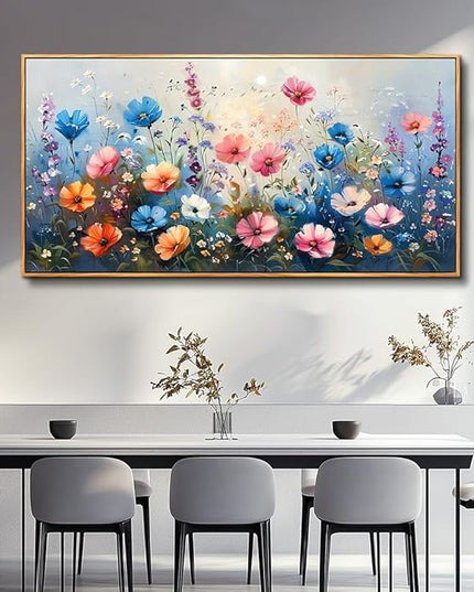 QIYILEXWART Large Wall Art For Living Room Canvas Wall Decor For Bedroom Watercolour Painting Office Decoration Colorful Flowers Wall Picture Artwork Ready To Hang Home Decor Wood Framed