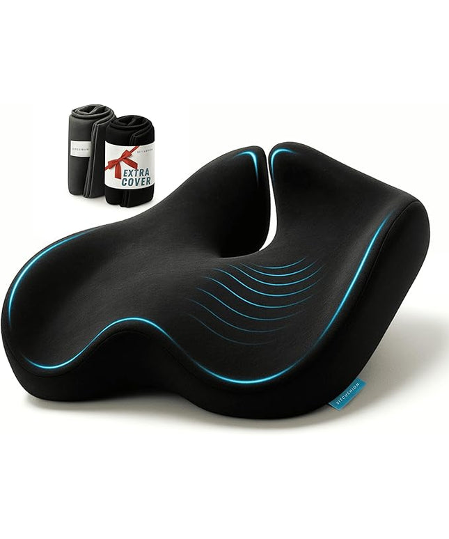 Extra Large Memory Foam Seat Cushions for Office Chairs, Pressure Relief Seat Cushion for Tailbone Pain Relief, Sciatica & Back Pain, Ergonomic Office Chair Cushion for Long Sitting & Driving (Black)
