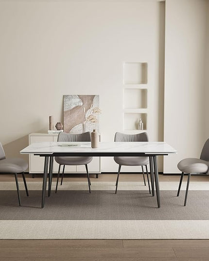 Extendable Dining Table (62.9" to 94.4") for 6 to 10 - Modern Rectangular Sintered Stone Table with High Hardness and Easy Maintenance - Stylish White