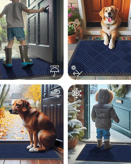 Smiry Front Door Mat Outside Entrance, Heavy Duty Outdoor Indoor Natural Rubber Doormat, Non Slip, Trap Dirt and Moisture, Easy Clean, Low Profile Patio Porch Entryway Mat, 29.5x17, Navy Blue