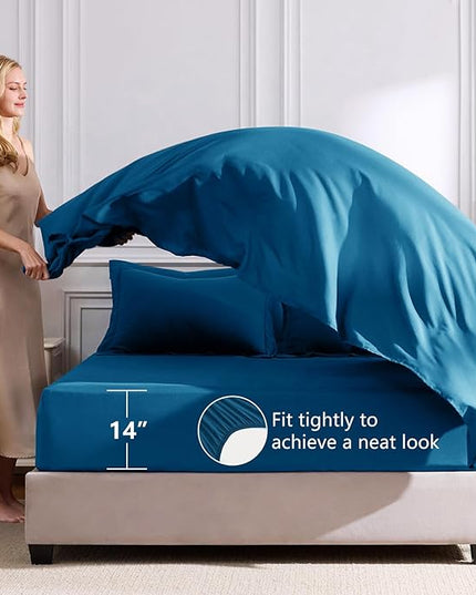 CozyLux Queen Comforter Set Teal - Bed in a Bag Queen Size 7 Pieces, Luxury Soft Bed Set for All Seasons, Bedding Set with Down Alternative Comforter, Sheets, Pillowcases & Shams