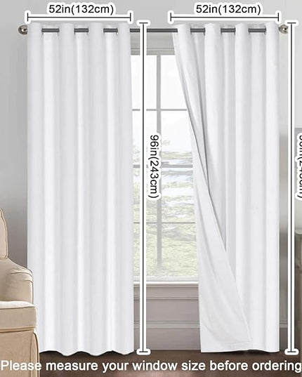 H.VERSAILTEX Pure White Curtains 96 inches Long, 100% Blackout Curtains for Bedroom Thermal Insulated Linen Textured Curtains Living Room Grapes 2 Panel Sets, 52W x 96L - Inch