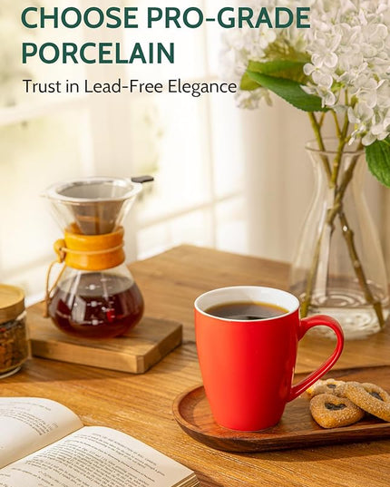 Sweese Porcelain Coffee Mugs - 16 Ounce (Top to the Rim) for Coffee, Latte, Tea, Cocoa, Set of 4, Red