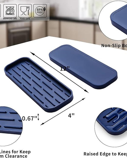 Silicone Kitchen Sink Organizer Tray for Multiple Usage,Eco-Friendly Sponges Holder for Kitchen Bathroom Counter or Sink,Dish Soap Dispenser,Scrubber,Bottle,Cup (Navy Blue, 12"×4")