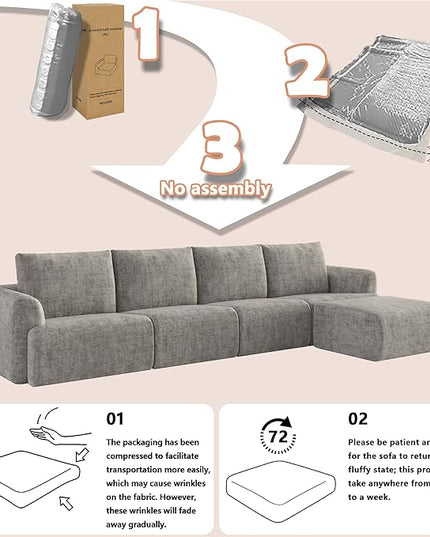 EASE MOOSE Cloud Couch Sectional Sofa, Large L-Shaped Oversized Modular Couch for Living Room, Minimalist Boneless Couches with Ottoman, 5-Seat Deep Sofas for Bedroom, Chenille (Light Grey)