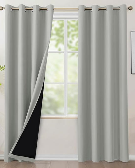BONZER 100% Blackout Curtains 84 inches Long, 4 Panels Thermal Insulated Sun Light Blocking Window Drapes, Privacy Total Room Darkening Curtain with Black Backing for Bedroom/Living Room, Silver Grey