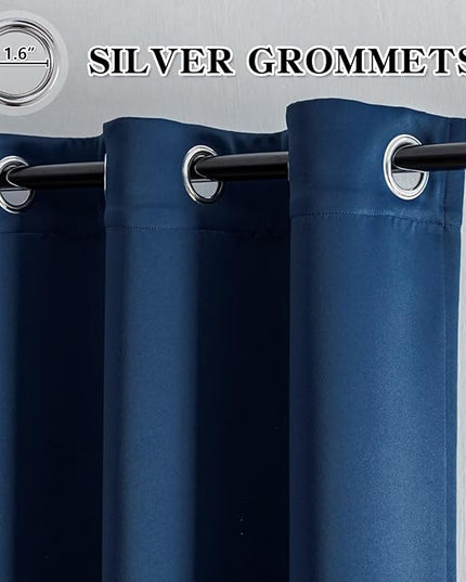 Navy Blue Blackout Curtains 84 Inch Length 2 Panels Set, Black Out Curtains for Bedroom 84 Inch Long, Grommet Energy Saving Room Darkening Drapes for Living Room Window(W35 x L84)