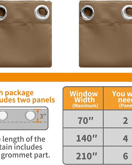 YoungsTex Taupe Blackout Curtains 90 Inches Length for Living Room - Thermal Insulated Drapes with Grommet Room Darkening Privacy Extra Long for Dining Bedroom, 2 Panels, 52 x 90 Inch