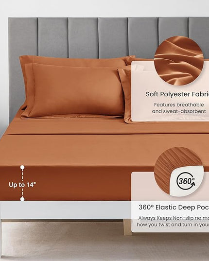 Love's cabin Twin Comforter Set Terracotta, 5 Pieces Twin Bed in a Bag, All Season Bedding Sets with 1 Comforter, 1 Flat Sheet, 1 Fitted Sheet, 1 Pillowcase and 1 Pillow Sham