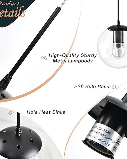 KoKo&Yukina 12-Light Black Mid Century Modern Chandelier for Living Room Staircase Chandelier for Entryway Clear Globe Glass Chandelier High Ceiling Chandeliers Foyer Entryway (Bulb & Remote Incl.)