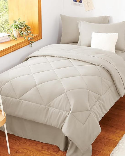 CozyLux Twin XL Comforter Set Beige - 5 Pieces Twin Extra Long Bed in a Bag for College Dorm, All Season Bedding Set for Girls and Boys, Soft Bed Set with Comforter, Sheets, Pillowcase & Sham