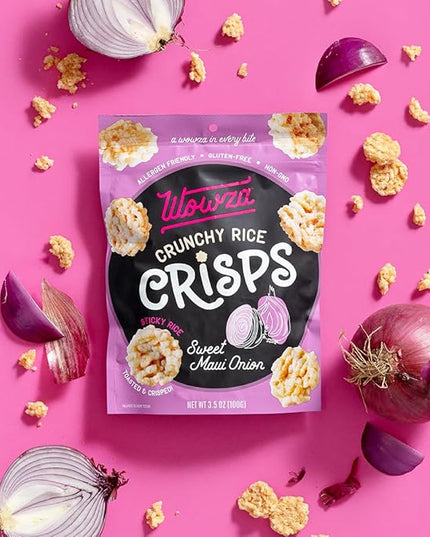 Wowza Sweet Maui Onion - Healthy Snacks, Mini Rice Cakes, Sticky Rice Crunchy Snack, Low Calorie, Savory Rice Crisp - Ideal Healthy Snack for Adults & Kids, 3.5 oz Bag, 8 Pack